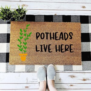 Funny Doormat for Plant Lovers, Potheads Live Here Welcome Mat, Housewarming Gift, Unique Gift idea