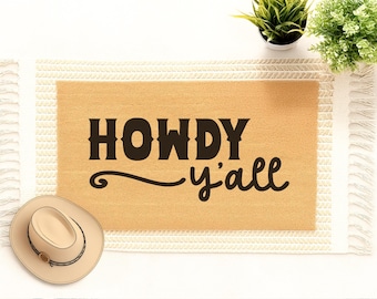 Howdy Y’all Doormat Western Country Porch Rug Rustic Farmhouse Entry Mat Gift for Southern Mama Cowboy Home Decor