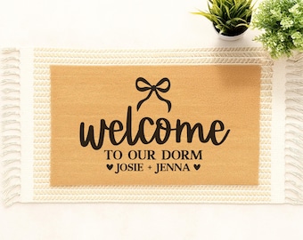 Custom Dorm Doormat - Welcome Dorm Room Personalized Door Mat, College Apartment Entry Decor, Cute Coquette Roommate Gift for Her