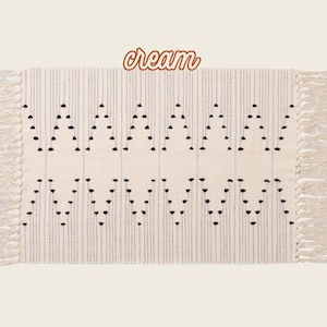 Modern Nordic Style Accent Rug, Pattern Indoor Outdoor Layering Rug for Doormat, Modern Home Decor, Cotton Woven Accent Rug Cream