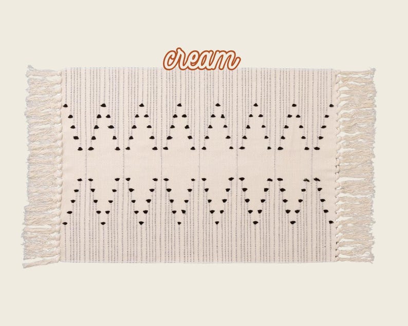 Modern Nordic Style Accent Rug, Pattern Indoor Outdoor Layering Rug for Doormat, Modern Home Decor, Cotton Woven Accent Rug Cream