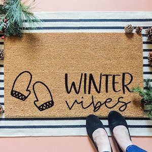 Winter Vibes Doormat - Outdoor Christmas Decoration Welcome Mat, Front Porch Decor, Holiday Decor, Front Door Mat, Outdoor Rug
