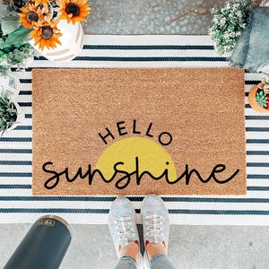 Hello Sunshine Door Mat, Cute Boho Modern Welcome Mat, Summer Doormat, Housewarming Gift, Entry Rug, Summer Decor, Outdoor Front Door Mat
