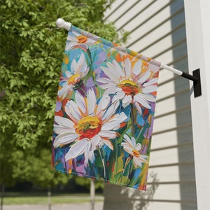 Daisy Garden Flag, Painted Flower Yard Flag, Spring Garden Flag, House Flag, Garden Art, Summer Decor, Floral Home Decor image 2