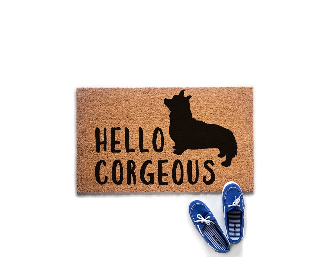 Hello Corgeous Doormat Funny Corgi Dog Lover Front Door Welcome Mat by Urban Owl Funny Doormat Dog Lover Gift Dog Decor Etsy