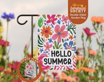 Hello Summer Garden Flag – Bright Floral Yard Decor, Double-Sided Outdoor House Flag