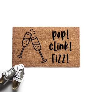 Pop Fizz Clink New Years Doormat, Holiday Welcome Mat, New Year Decor