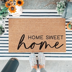 Paillasson Home Sweet Home, Paillasson de bienvenue moderne, Décoration de porche, Décoration de porte d&#39;entrée, Cadeau de pendaison de crémaillère, Cadeau de mariage, Cadeau personnalisé