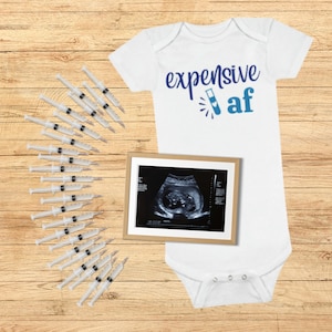 IVF Expensive AF | Pregnancy Announcement Fertility Baby Shower Gift | Onesie Gender Neutral Organic Baby Boy Girl Bodysuit