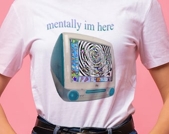 Mentalmente estoy aquí Kid Pix Camisa / Divertido 2000 Nostalgia Infancia Juego de Computadora Meme / Camiseta Unisex Softstyle