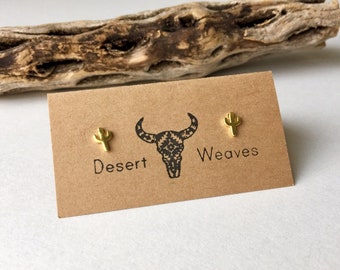 Gold cactus earrings, dainty cactus studs,  southwestern desert jewelry, minimalist succulent cacti, gold stud jewelry, gift ideas