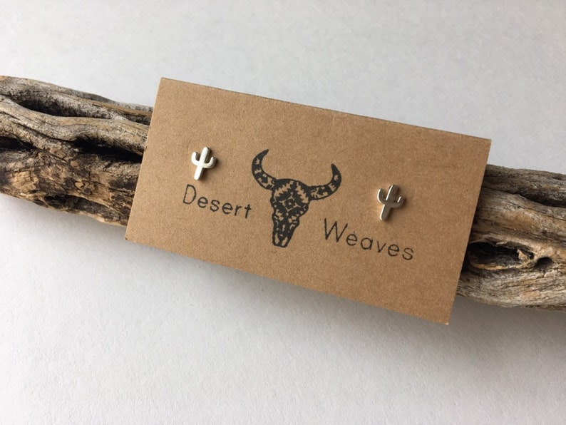 Cactus stud earrings, sterling silver studs, dainty southwestern jewelry, saguaro succulent cacti jewelry, boho minimalist earrings image 6