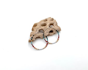 Southwestern hoop earrings, boho hooped dangle earrings, seed bead earrings, western desert inspired jewelry, bohemian hippie style earrings