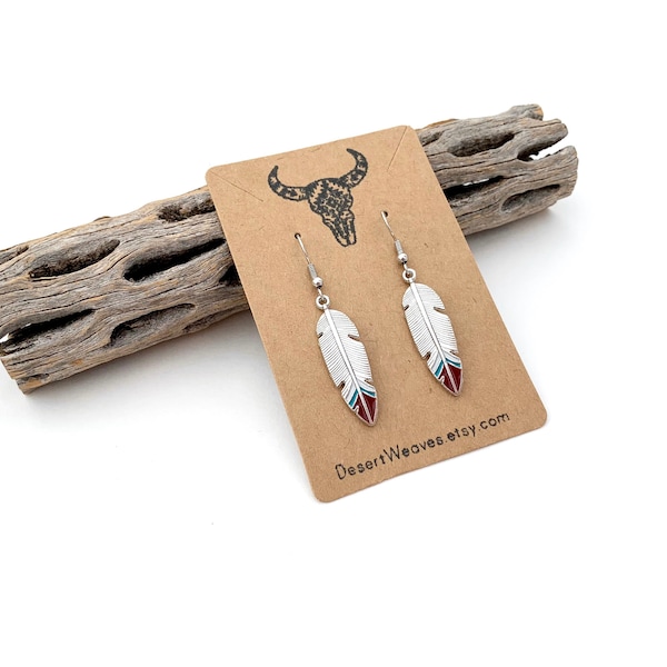 Silver feather earrings, southwestern style jewelry, boho festival earrings, southwest desert vibes, hippie jewelry