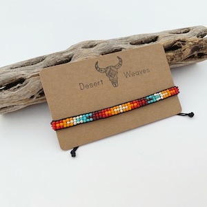 Seed Bead Bracelet, Southwestern Boho Style, Adjustable Wristband