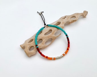 Southwest Seed Bead Bracelet, Adjustable Boho Stacking Jewelry