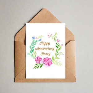 Minimalistische bloemen bronzen huwelijksverjaardag afdrukbare kaart Boho Chic 8e verjaardag Last Minute Cadeau Idee Last Minute Present Aquarel.