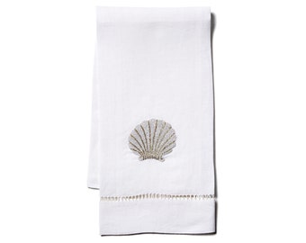 Hand Embroidered Shell Tip Towel