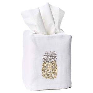 Hand Embroidered Pineapple Tissue Box Cover Platinum/Gold image 1