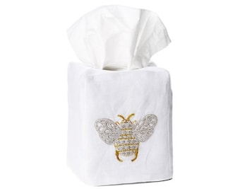 Bee Tissue Box Cover Hand Embroidered Hand Embroidered Tip Towel - Bee