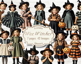 Vintage Halloween Witch Clipart: Printable Ephemera PNG (Digital Download)