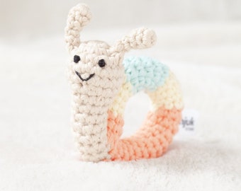 crochet animal rattle, baby toy, handmade snail 'SALLY'