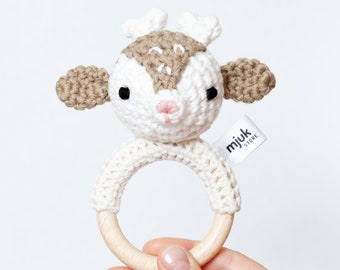 crochet rattle, crochet animal, crochet deer, baby toy, gift newborn, babyshower,  organic, toy, handmade, baby, gift, newborn, organic wool