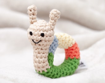 crochet animal rattle, baby toy, handmade snail 'PIOTR'