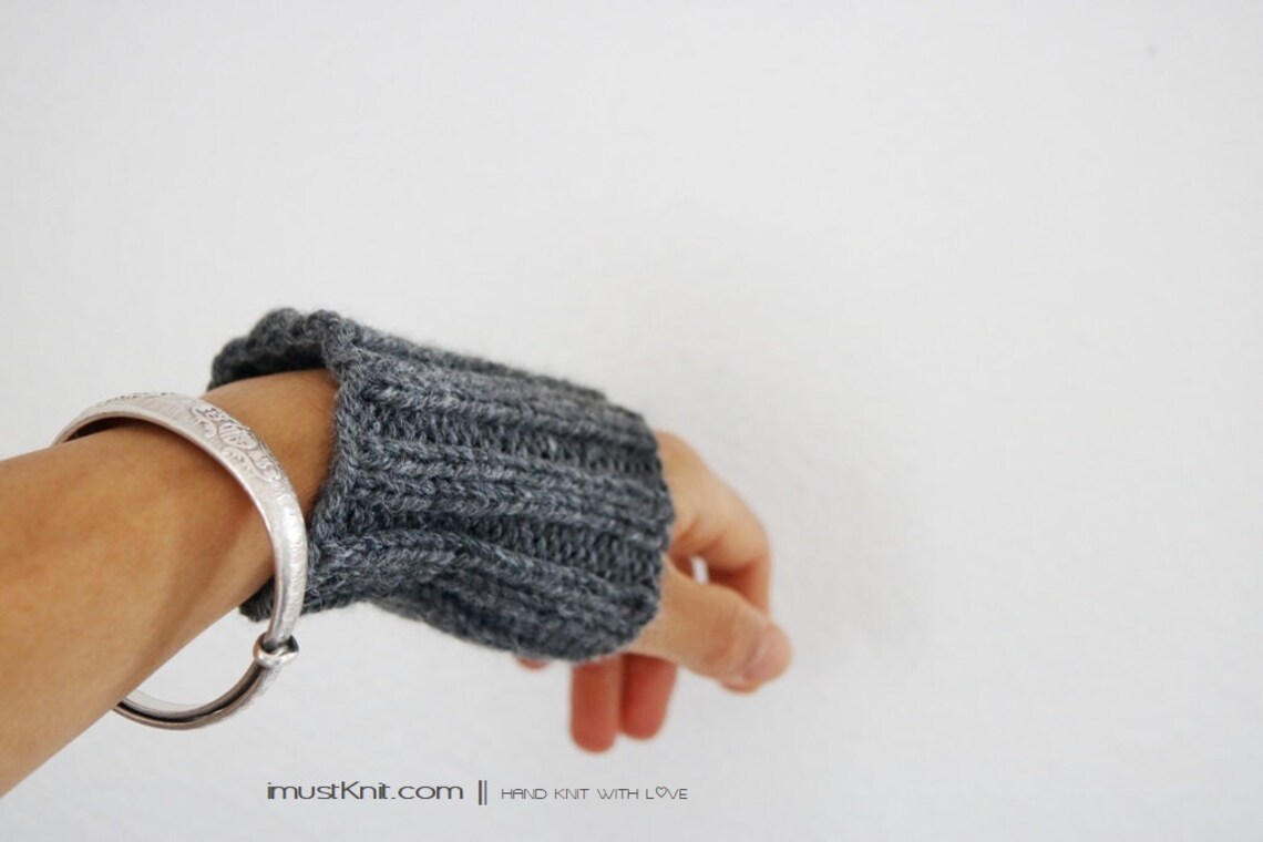 Hand Knit Wrist Cuffs Knitted Gray Wrist Warmers Wrist Etsy