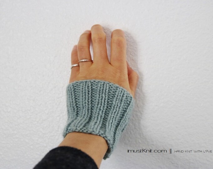 Hand Knit Wrist Cuffs Knitted Dusty Teal Wrist Warmers Etsy