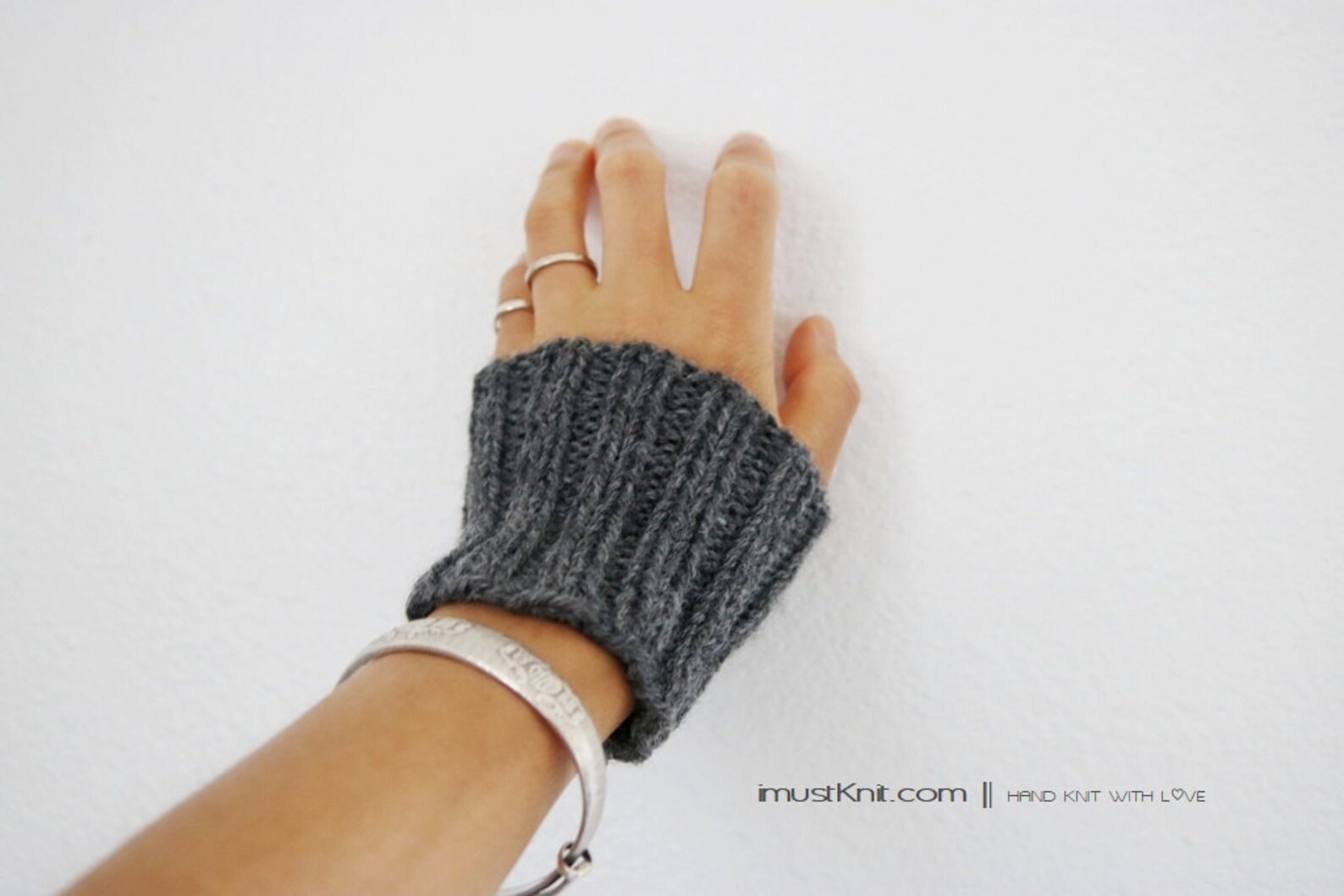 Hand Knit Wrist Cuffs Knitted Gray Wrist Warmers Wrist Etsy