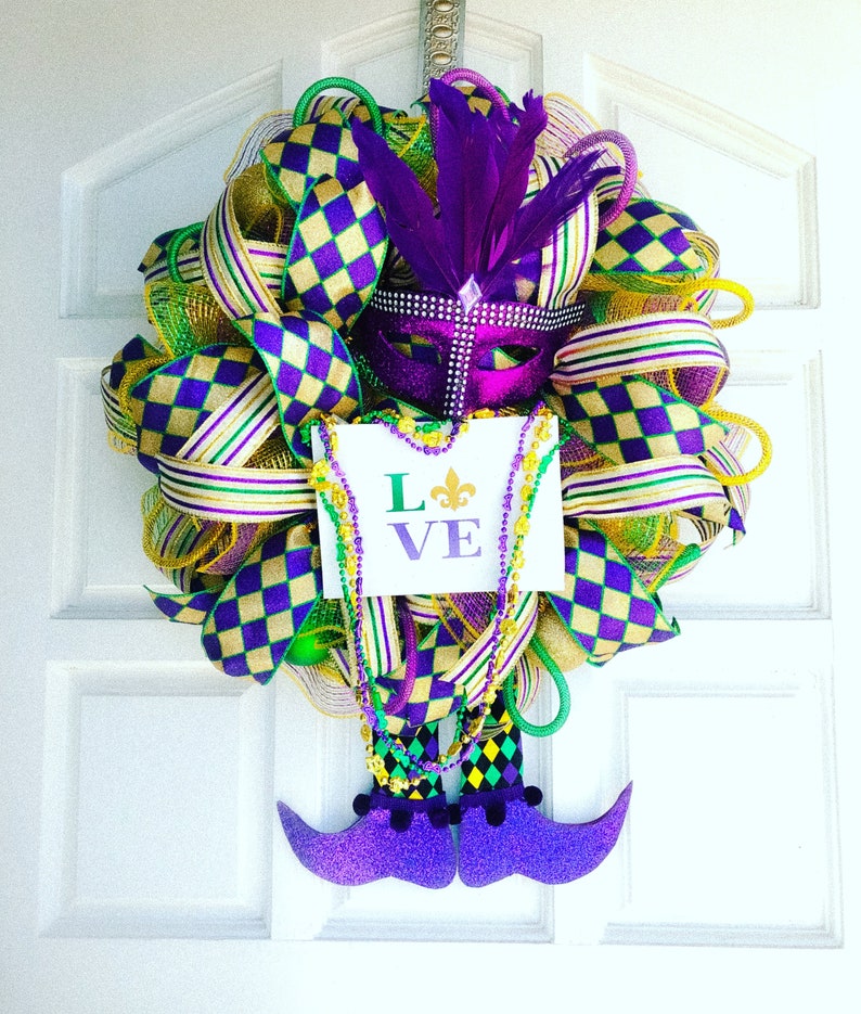 Mardi Gras Wreath Mardi Gras Decor Mardi Gras Door Hanger Etsy
