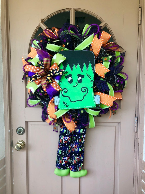 Frankenstein Wreath Frankenstein Decor Halloween Wreath Halloween Door Hanger Halloween Decor Halloween Decoration Frankenstein Sign