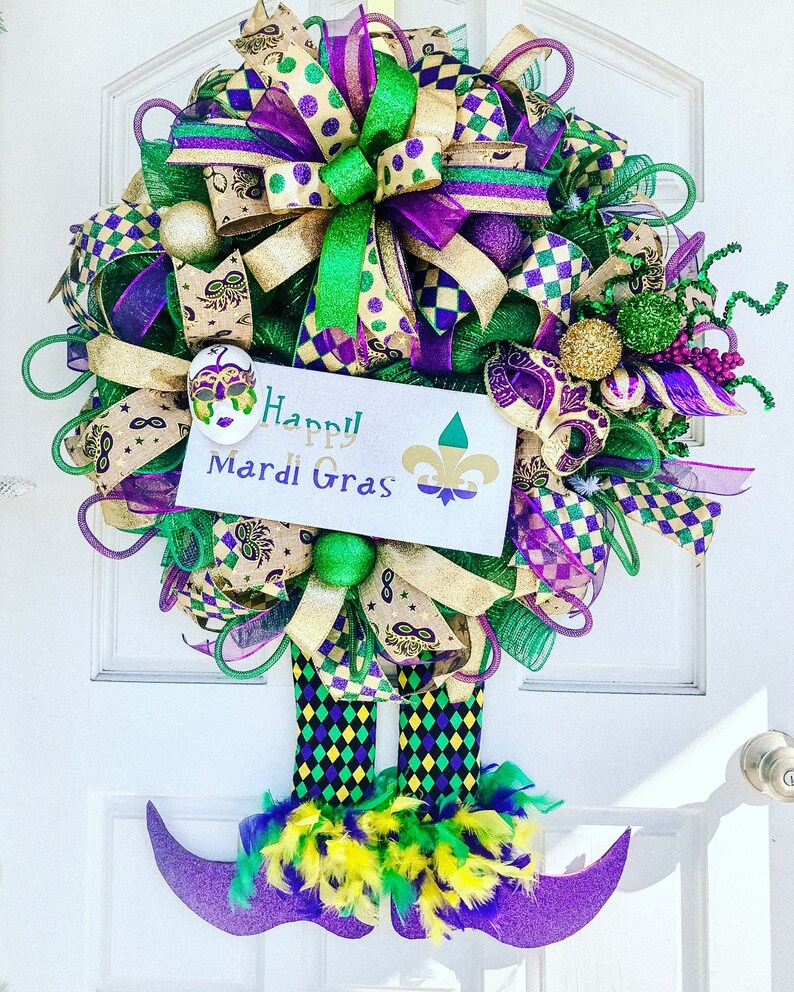 Mardi Gras Wreath Mardi Gras Decor Mardi Gras Door Hanger Etsy