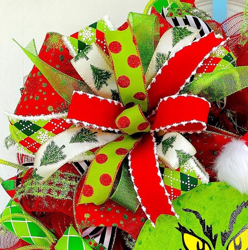 Grinch wreath Grinch decor Grinch door hanger Grinch Etsy