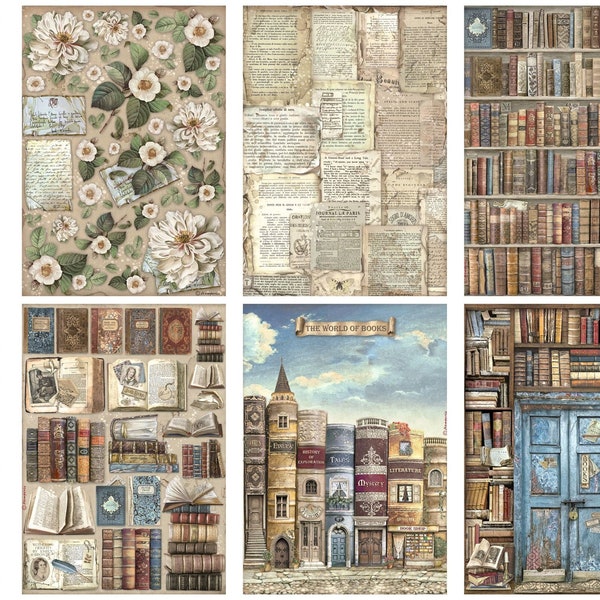 Stamperia A4 Vintage Library Rice Paper - Decoupage Rice Paper - Vintage Library Rice Paper - Vintage Library Collection - Book Rice Paper
