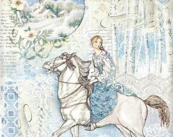Stamperia A4 Winter Tales Horse Rice Paper - Decoupage Rice Paper - Stamperia Winter Tales - Horse Rice Paper - Winter Tales Paper - 23-548