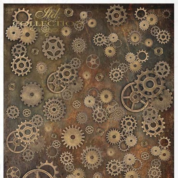 ITD Collection Gears Rice Paper - Steampunk Rice Paper - Vintage Rice Paper - Retro Rice Paper - Gears - Cog - Decoupage Rice Paper - 31-014