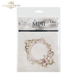 May include: A package of 6 mini rice paper sheets with a floral design. The package is white with black text that reads "Itd. Collection" and "Mini Rice Paper Set". The text "Our passion is paper" is also on the package.