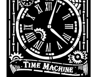 Stamperia Clock Stencil - Time Machine Stencil - Stamperia Thick Stencil - Stamperia Stencils - 8x10 Stencil - Steampunk Stencil - 23-725