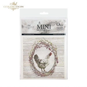 MINI Hens and Roosters with Wreaths Rice Paper Set - ITD Rice Paper - Rooster Rice Paper - Mini Hen Rice Paper - 31-449