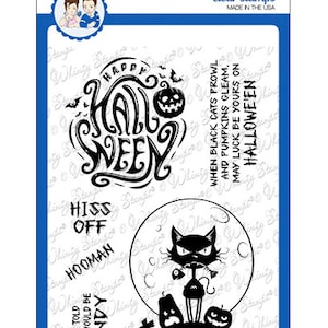 Whimsy Stamps ATC Hiss Off Clear Cling Stamp - Halloween Cling Stamp - Stamp - Photopolymer Stamp - Cat Clear Stamp - Deb Davis - 20-146