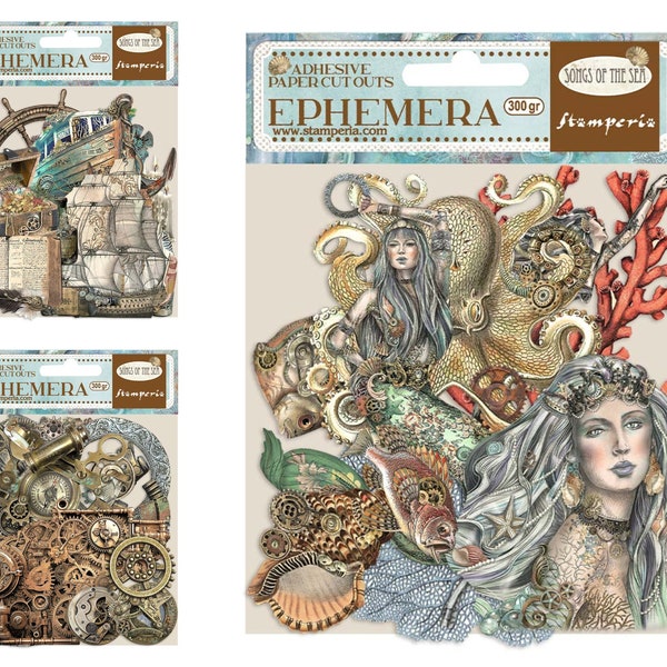 Stamperia Songs of the Sea Ephemera - Nautical Ephemera Assortment - Adhesive Ephemera - Songs of the Sea Collection - Mermaid Ephemera