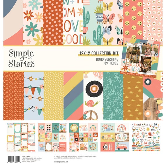 12x12 Boho Sunshine Cardstock - Double Sided Cardstock - 12x12 Cardstock -  Card Stock Paper - Boho Sunshine Collection - 41-002