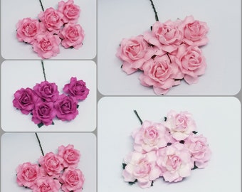Promlee Flowers 30mm Pink Tone Cottage Roses 5pk - Paper Flowers - Embellishments - Mulberry Paper Flower - Promlee Flowers - Cottage Roses