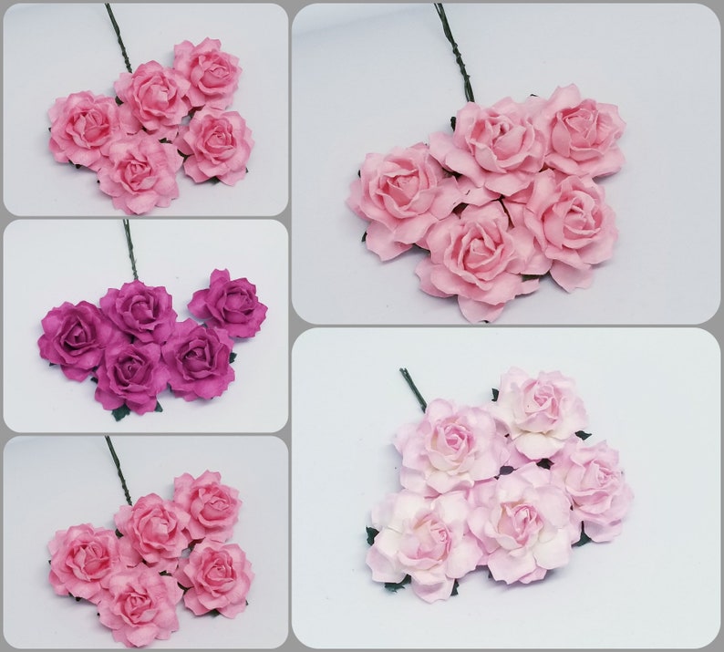 Promlee Flowers 30mm Pink Tone Cottage Roses 5pk - Paper Flowers ...