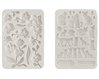 Stamperia A5 Orchids and Cats Silicone Mold - Stamperia Molds - Orchid Mold - Cat Mold - Orchids and Cats Collection - Cat Paw Mold