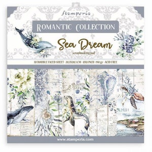 Stamperia 8x8 Romantic Sea Dream - Stamperia - Double Sided Cardstock - Romantic Sea Dream Collection - Stamperia Sea Dream - 23-659