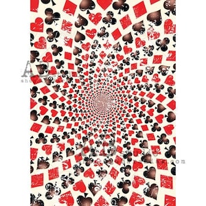 ABStudio A4 Decoupage Rice Paper - Decoupage Paper - Rice Paper - A4 Paper - Swirl Pattern - Hearts - Spades - Diamonds - Clubs - 7-068