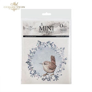ITD Collection MINI Frosted Wreaths with Birds Rice Paper Set - Winter Birds Rice Paper - Bird Rice Paper - Winter Rice Paper - 31-426